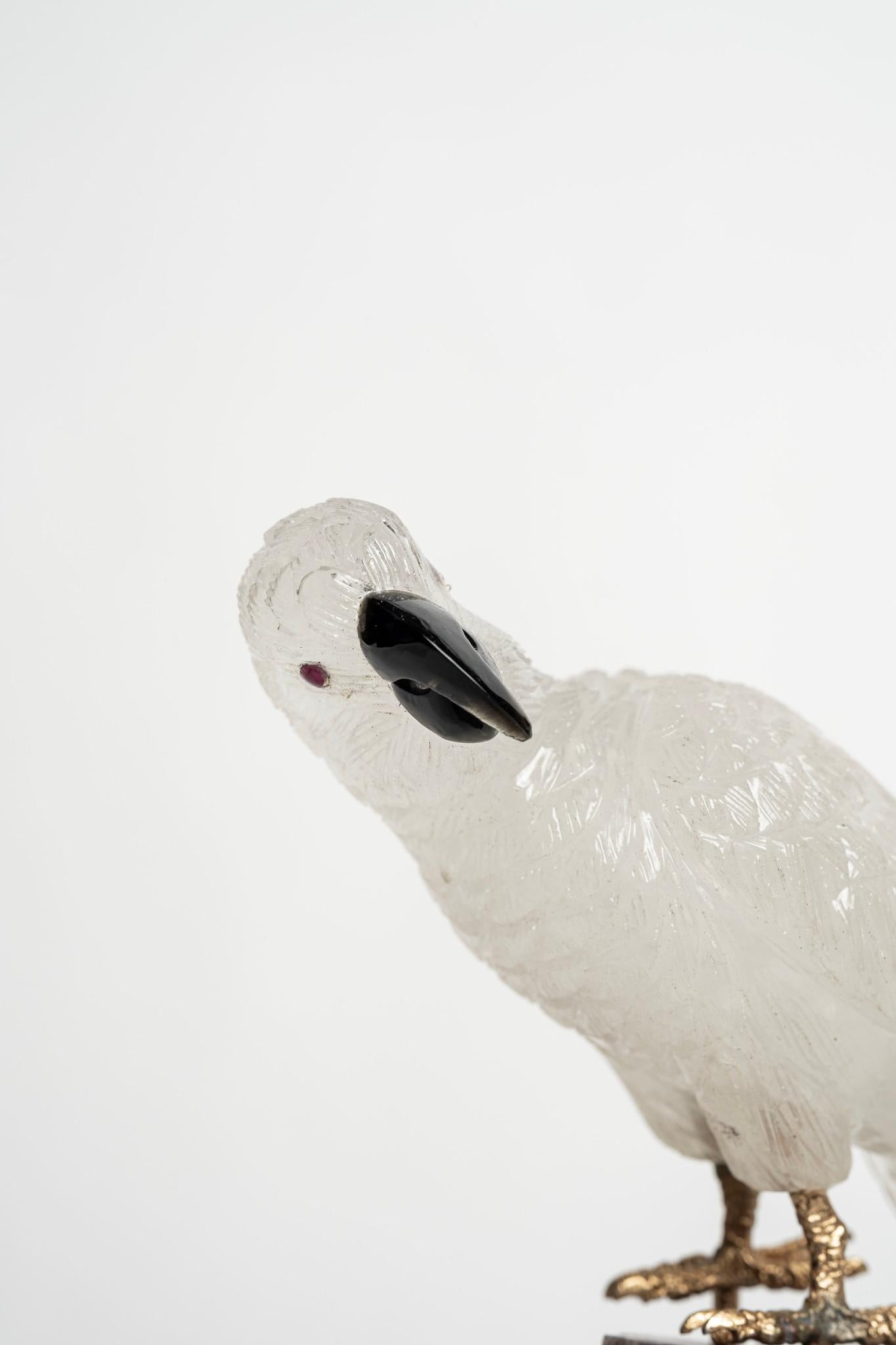 Paire de perroquets en quartz sur base en améthyste en vente 1