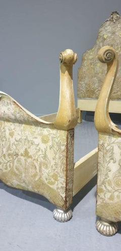 Pair Queen Anne Leather Embossed Single Beds