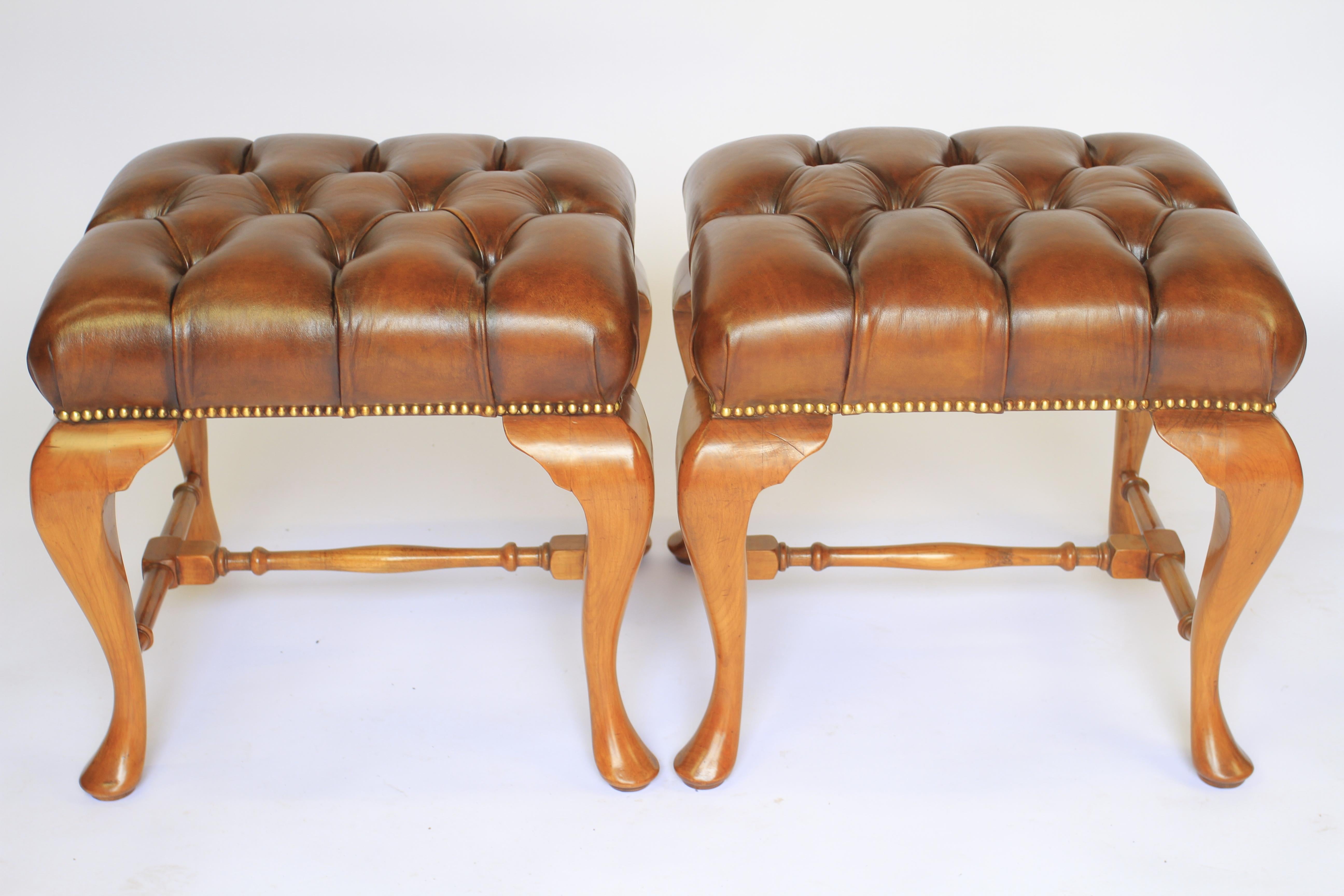 Pair Queen Anne Revival Walnut Foot Stools circa 1920s In Excellent Condition For Sale In Dereham, GB