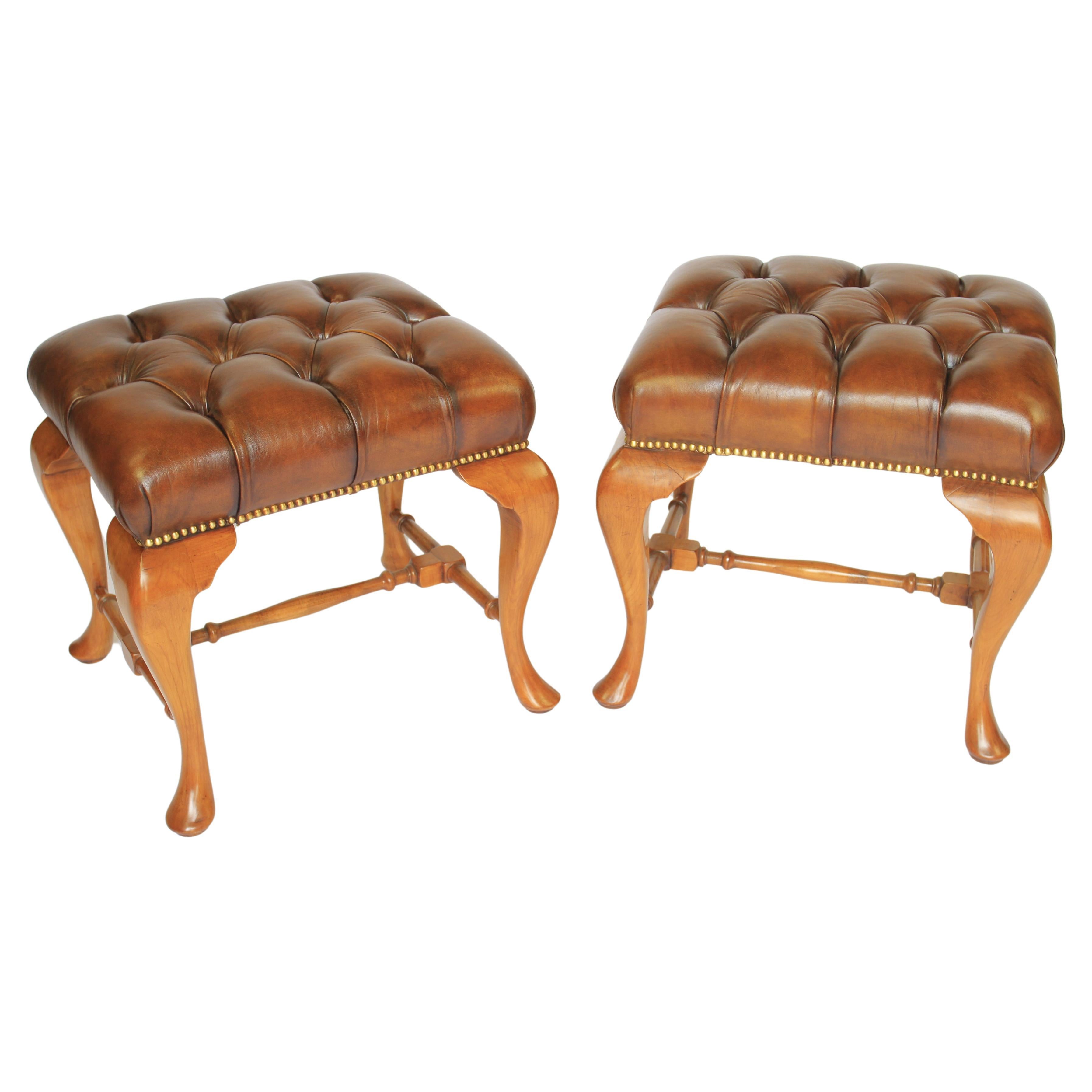 Pair Queen Anne Revival Walnut Foot Stools circa 1920s For Sale