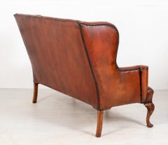 Pair Queen Anne Settee Sofa Leather Arm Chairs