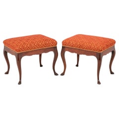 Pair Queen Anne Stools Mahogany Seats, 1890