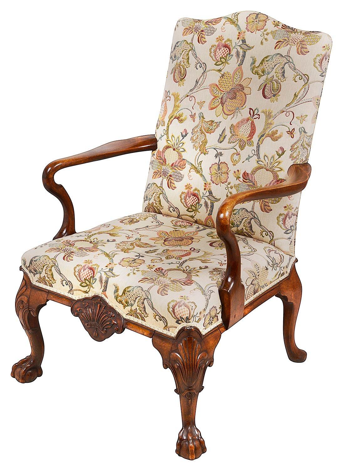 English Pair Queen Anne style arm chairs, circa 1900 For Sale