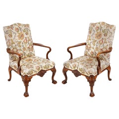 Vintage Pair Queen Anne style arm chairs, circa 1900