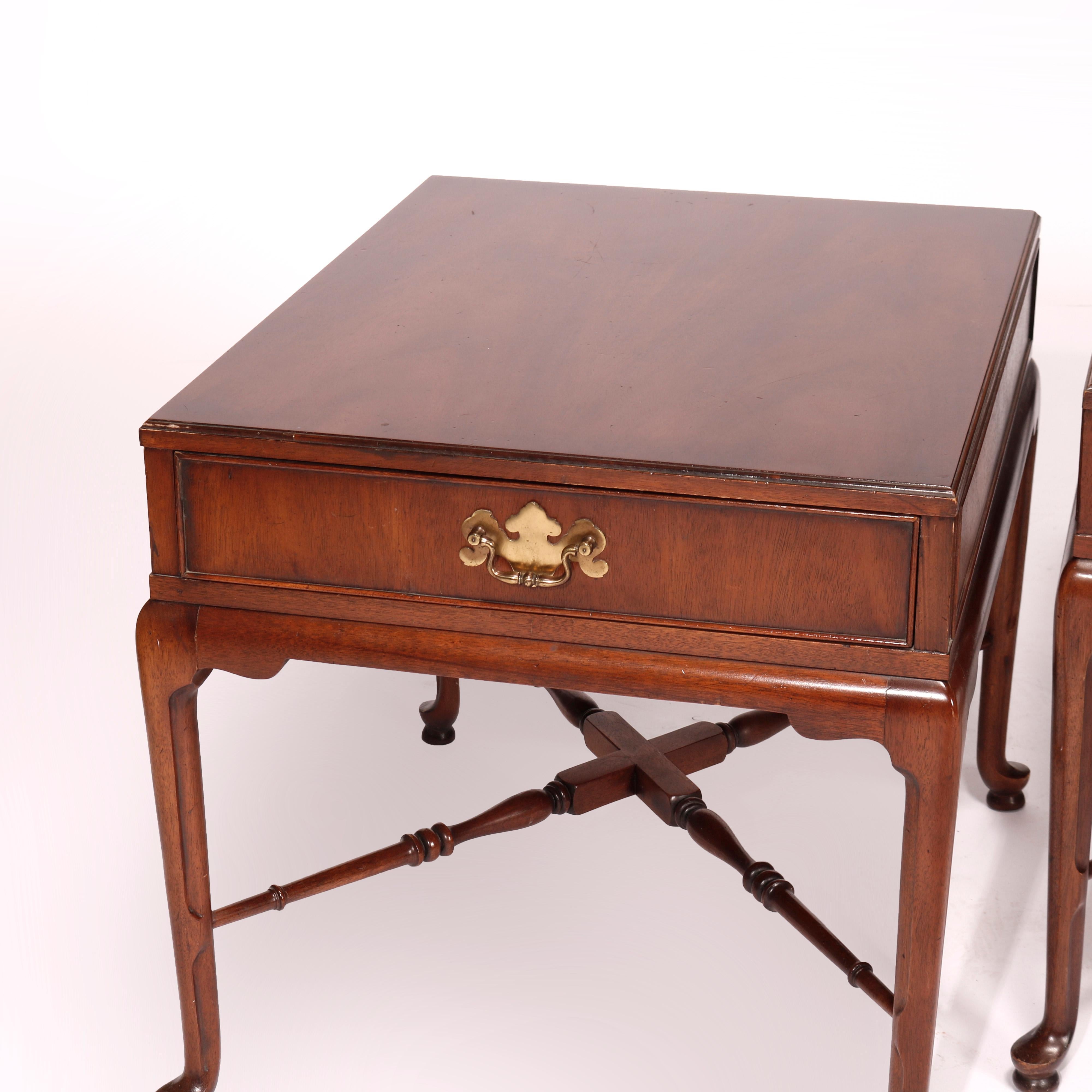 Pair Queen Anne Style Heritage Signers Collection Walnut Side Tables, 20th C 1