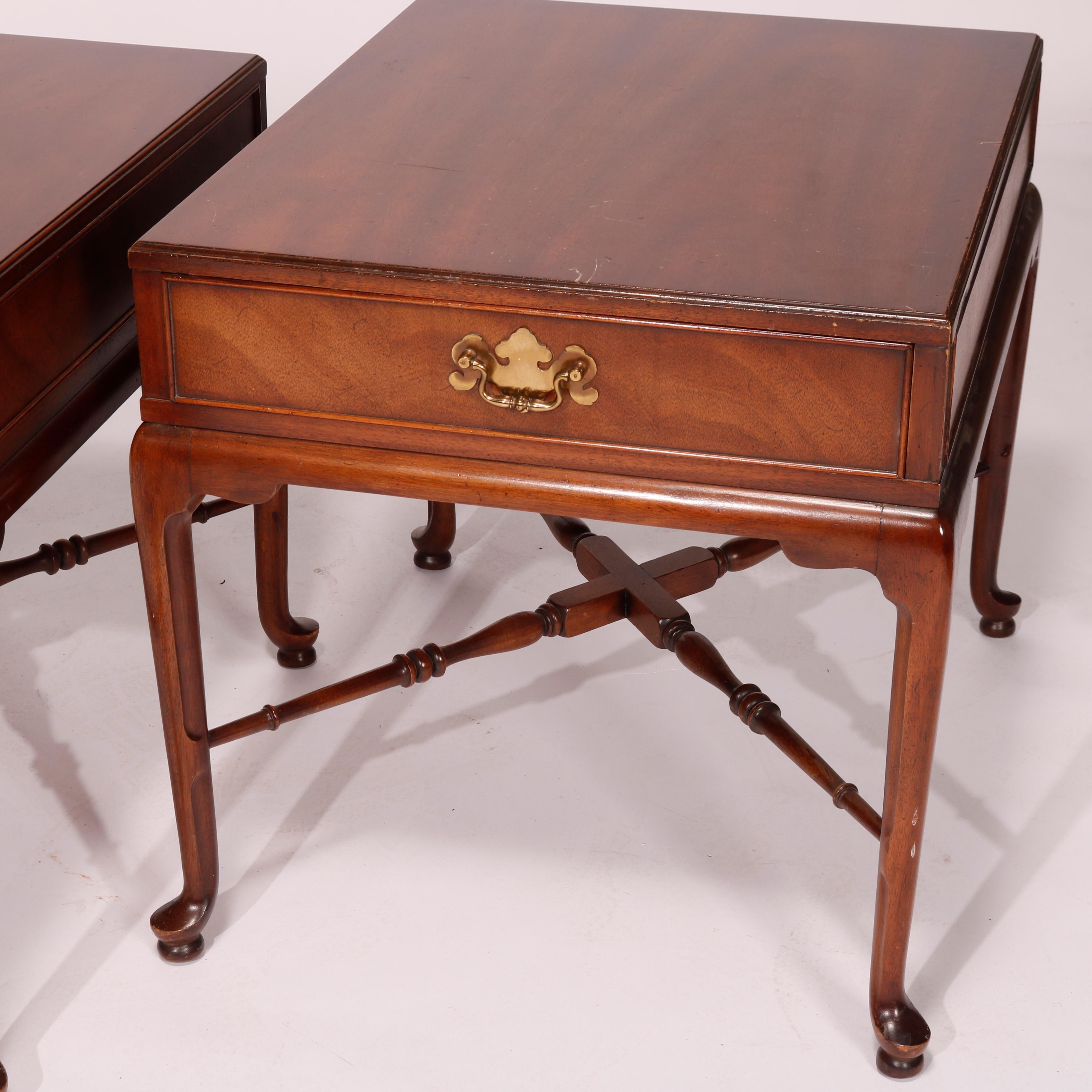 Pair Queen Anne Style Heritage Signers Collection Walnut Side Tables, 20th C 2