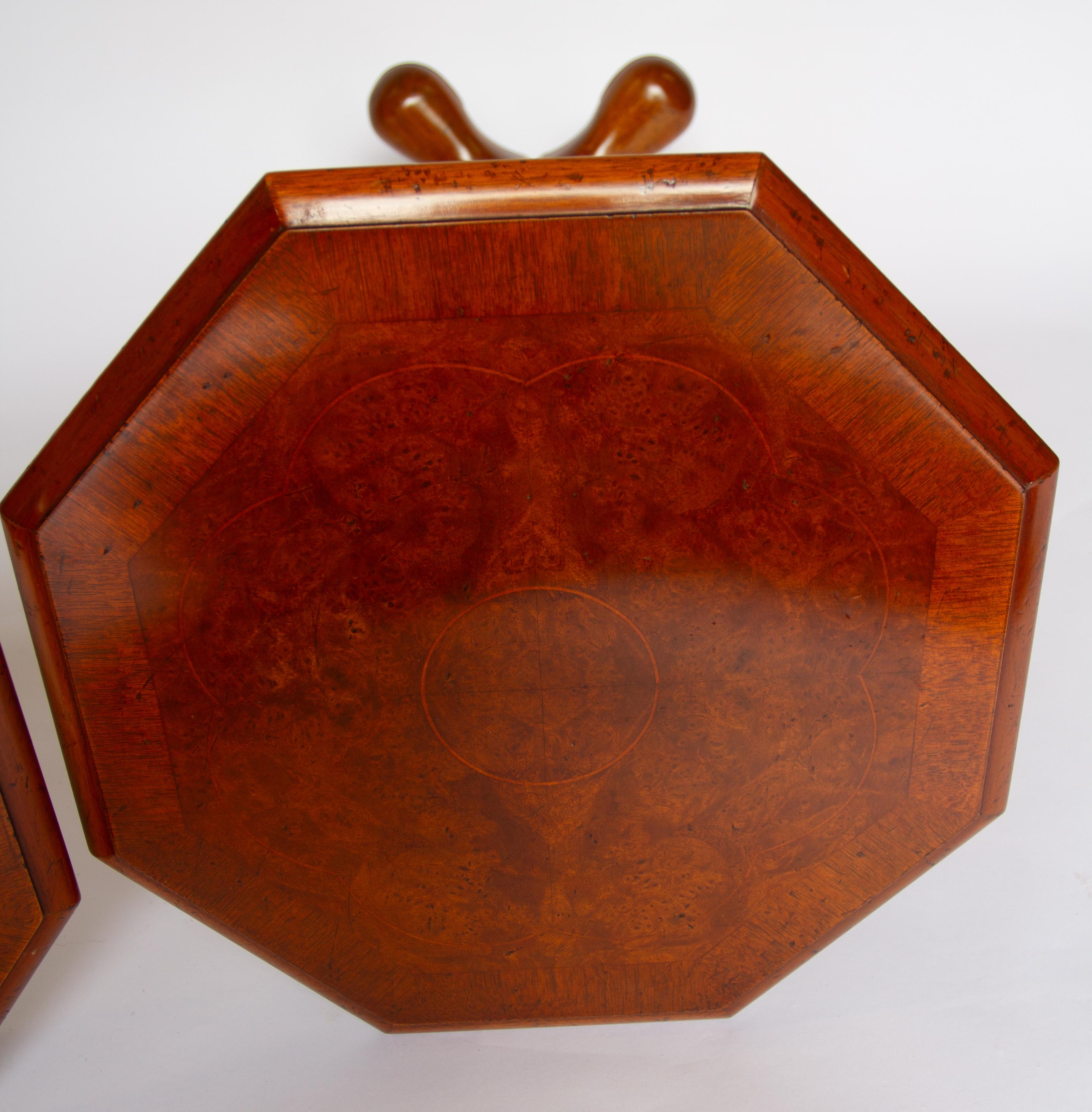 Polished Pair Queen Anne style Walnut Lamp Tables For Sale