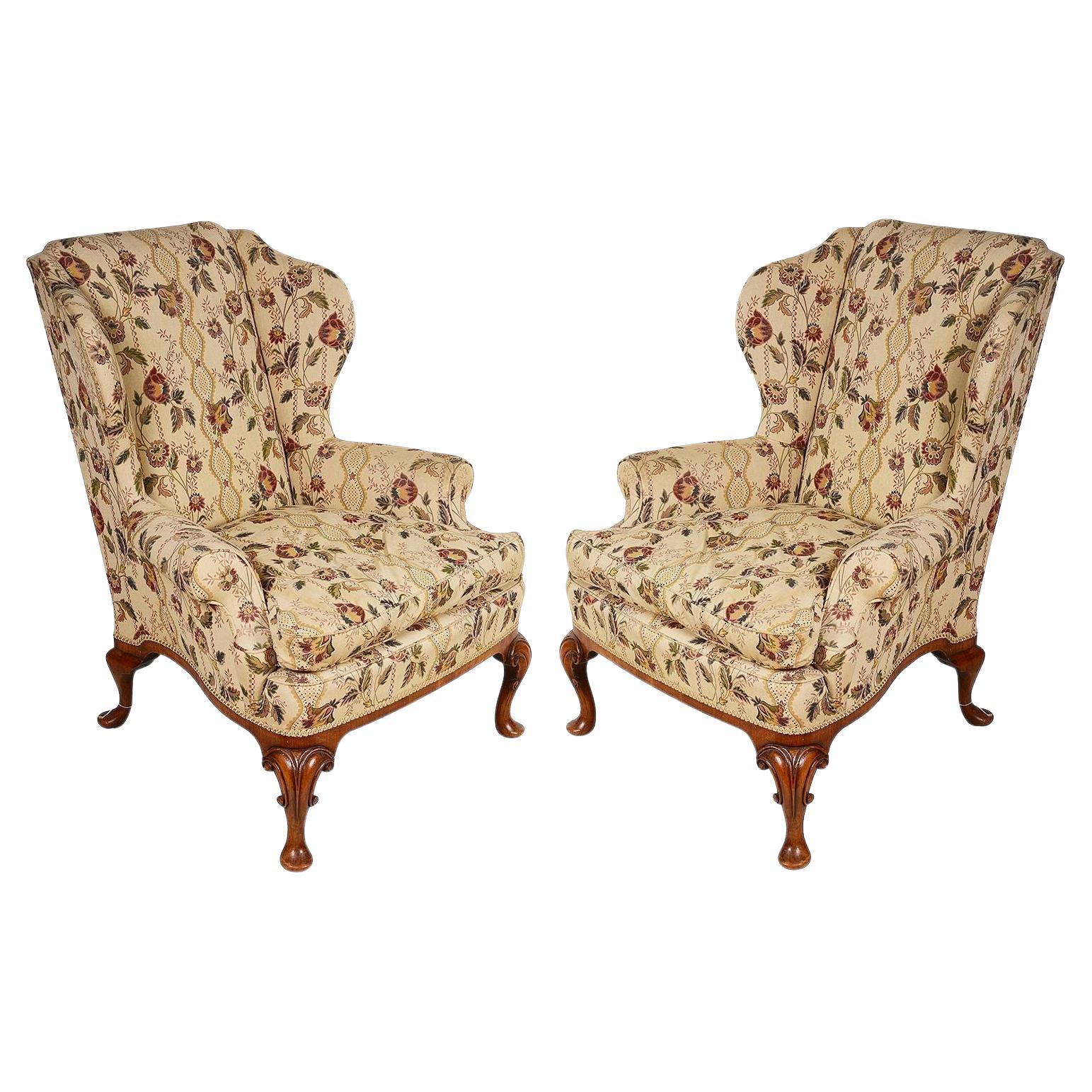 Pair Queen Anne style arm chairs, circa 1900 For Sale at 1stDibs