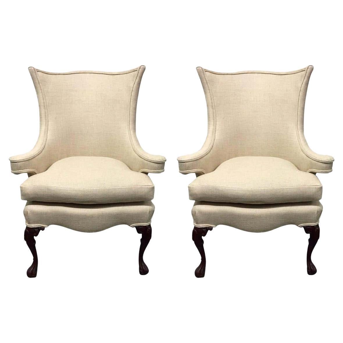 Pair Queen Anne Style Wingback Chairs
