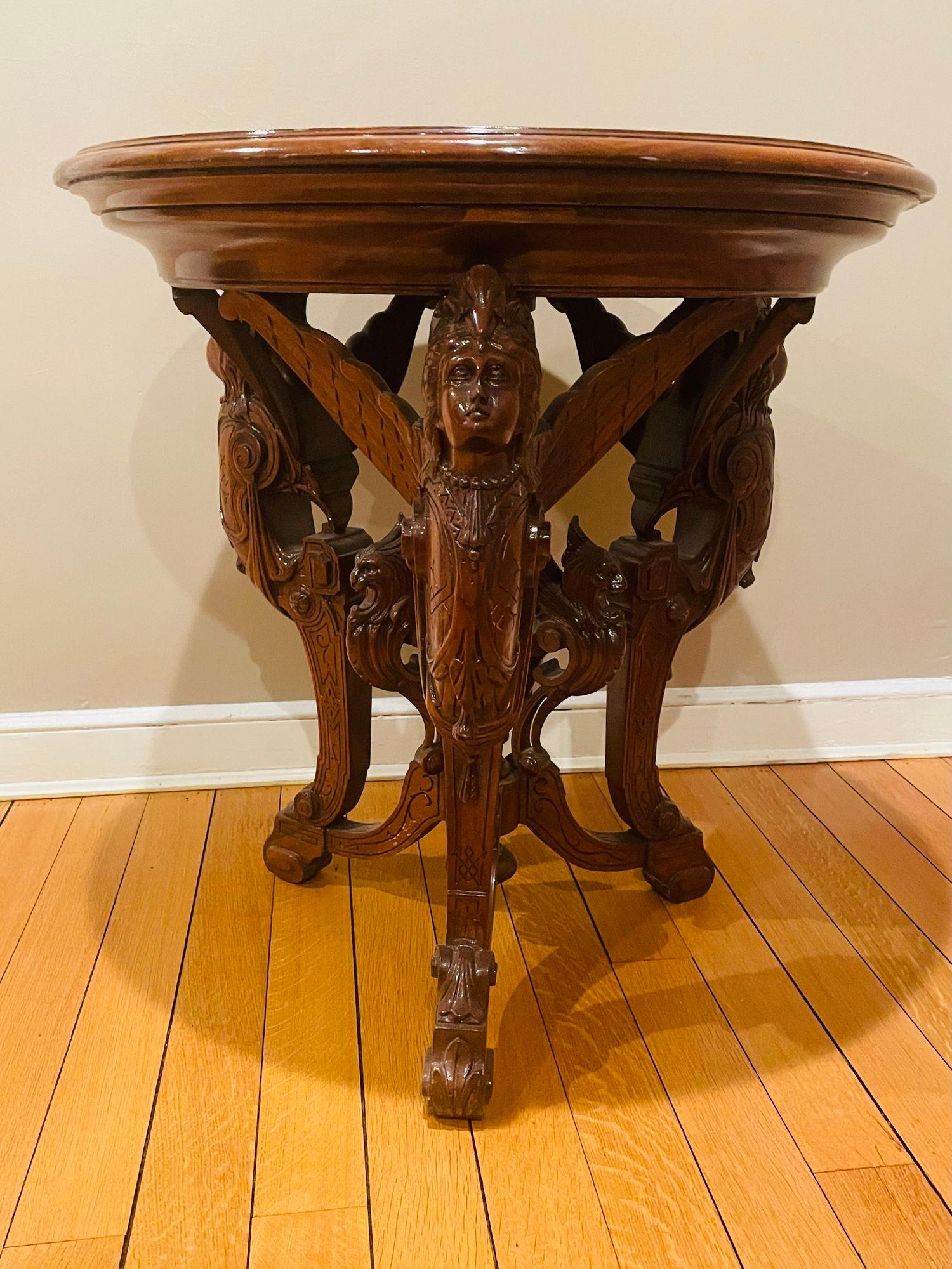 American Pair R. J. Horner End Tables, Side or Pedestal Tables, Carved, Inlaid, Rare For Sale