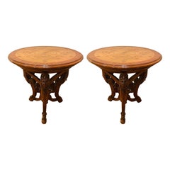 Pair R. J. Horner End Tables, Side or Pedestal Tables, Carved, Inlaid, Rare