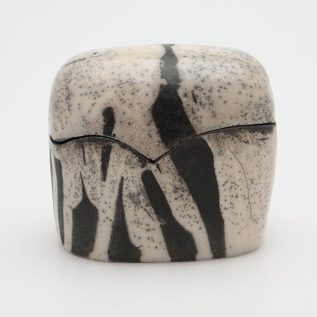 Dutch Pair Raku burnt earthenware lidded bowls by Ilja Pronk For Sale