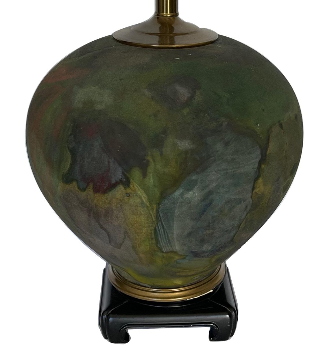 American Pair Raku-glazed Studio Pottery Spheroid-shaped Lamps For Sale