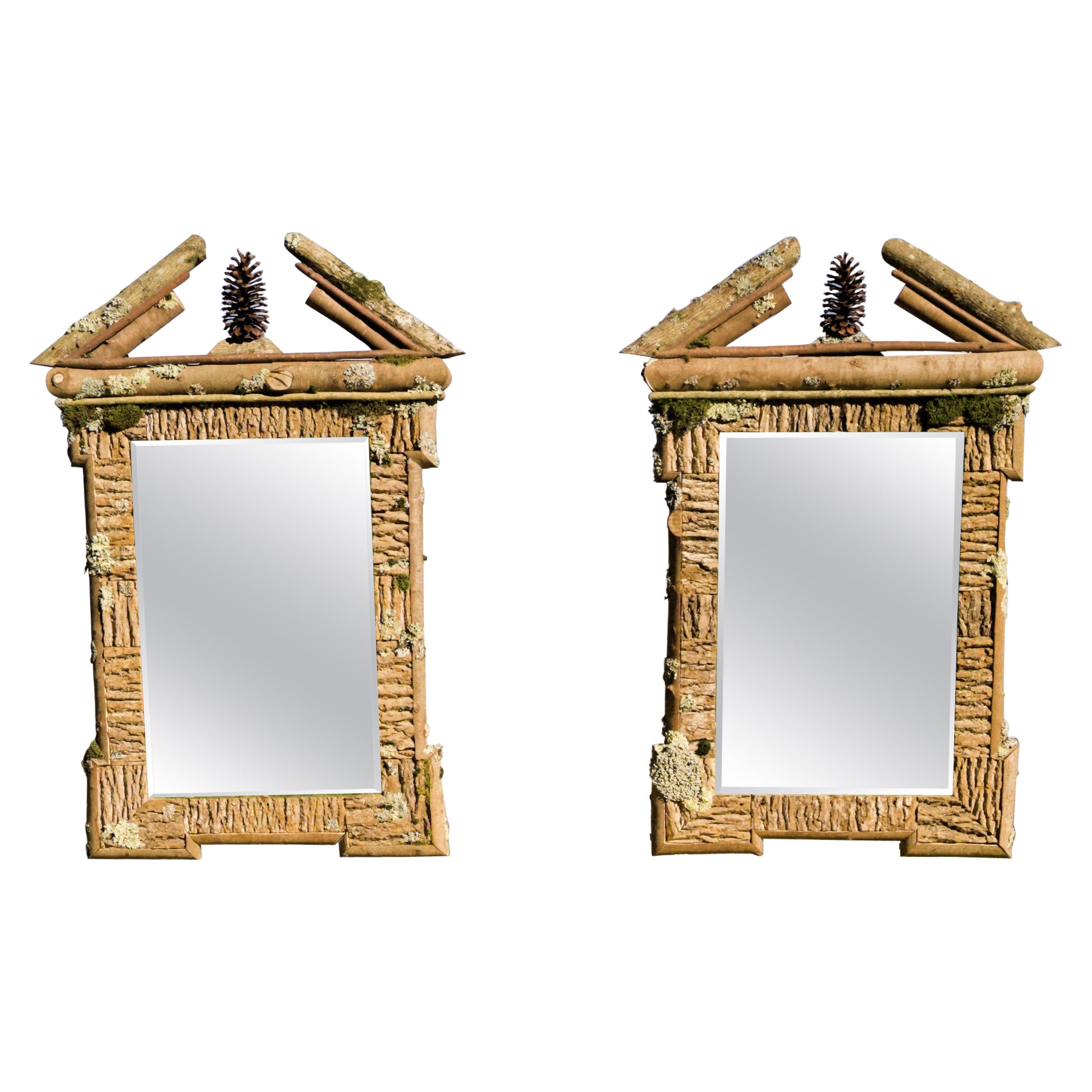 Pair Raleigh Adams Broken Pediment Woodland Mirrors