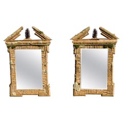 Pair Raleigh Adams Broken Pediment Woodland Mirrors