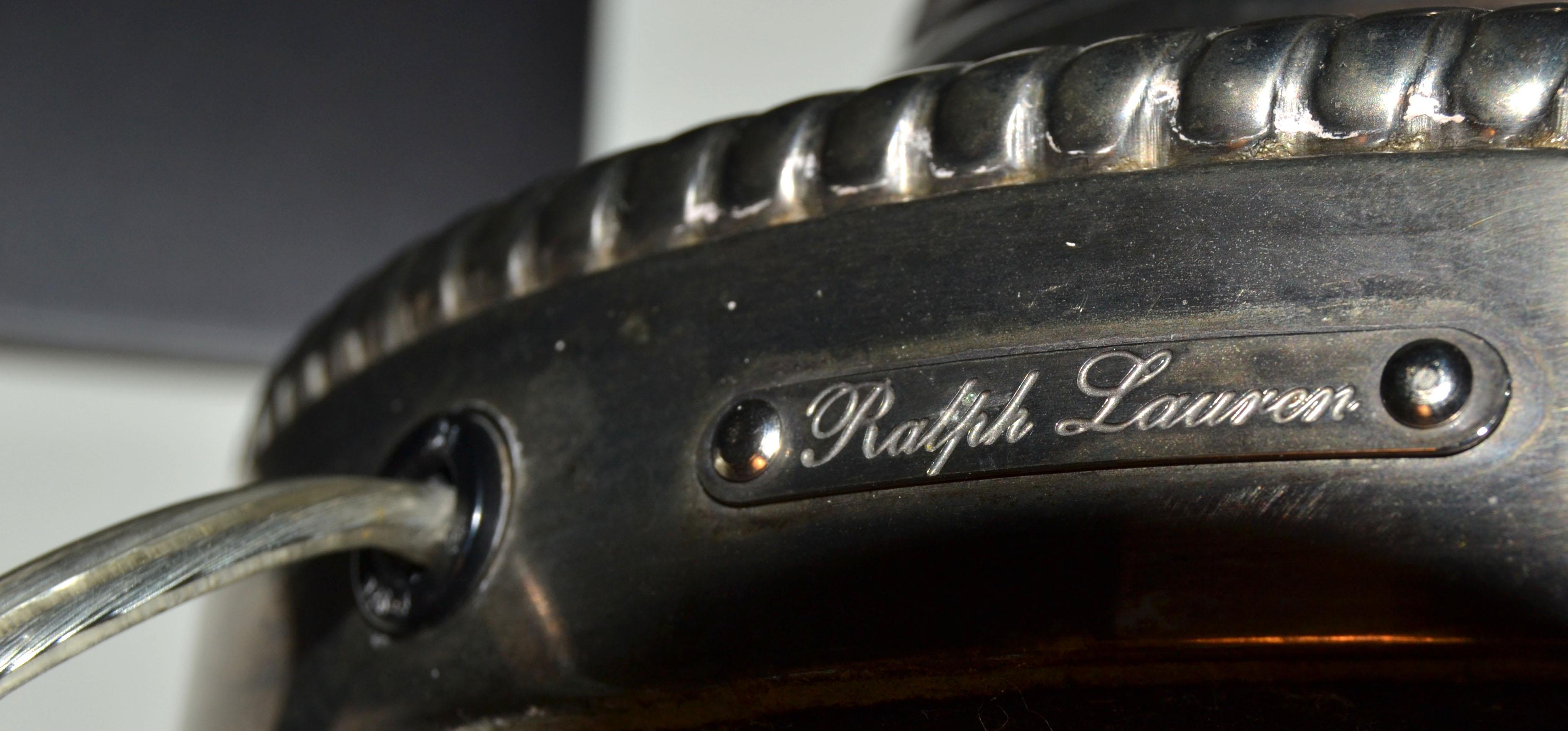 Paire de lampes de bureau Ralph Lauren en laiton argenté à abat-jour plissé en soie avec double douille 8