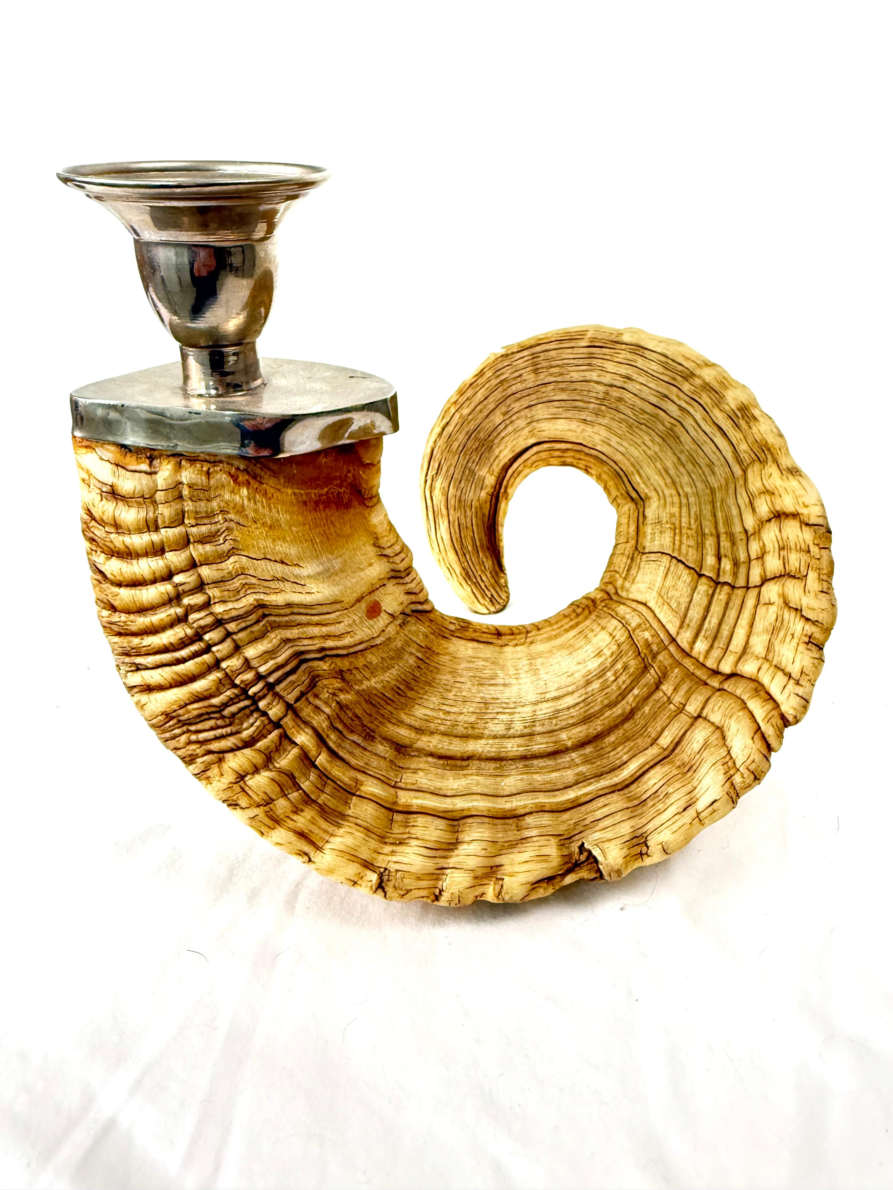 Pair Ram Horn Candlesticks For Sale 3