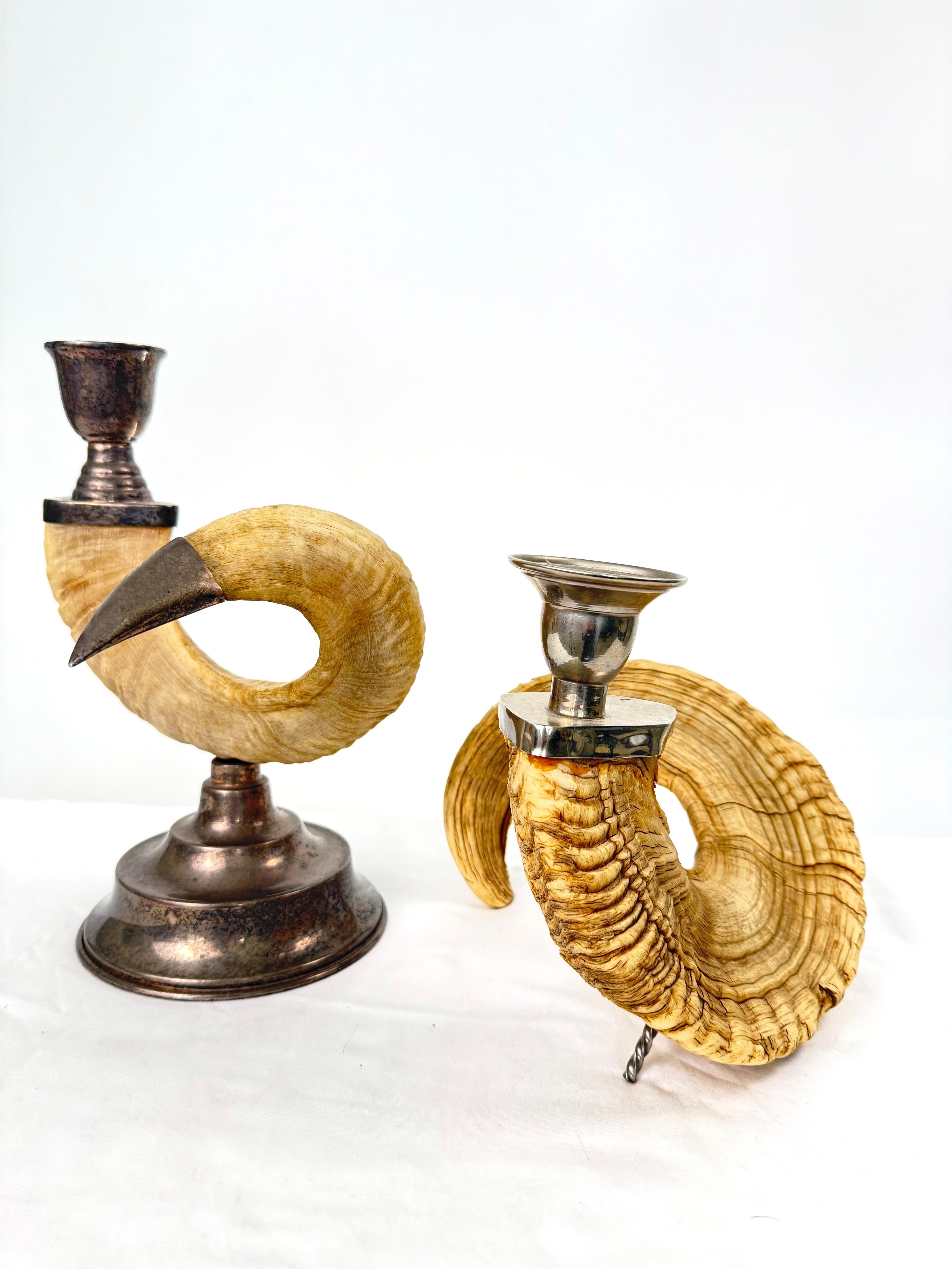 Hollywood Regency Pair Ram Horn Candlesticks For Sale