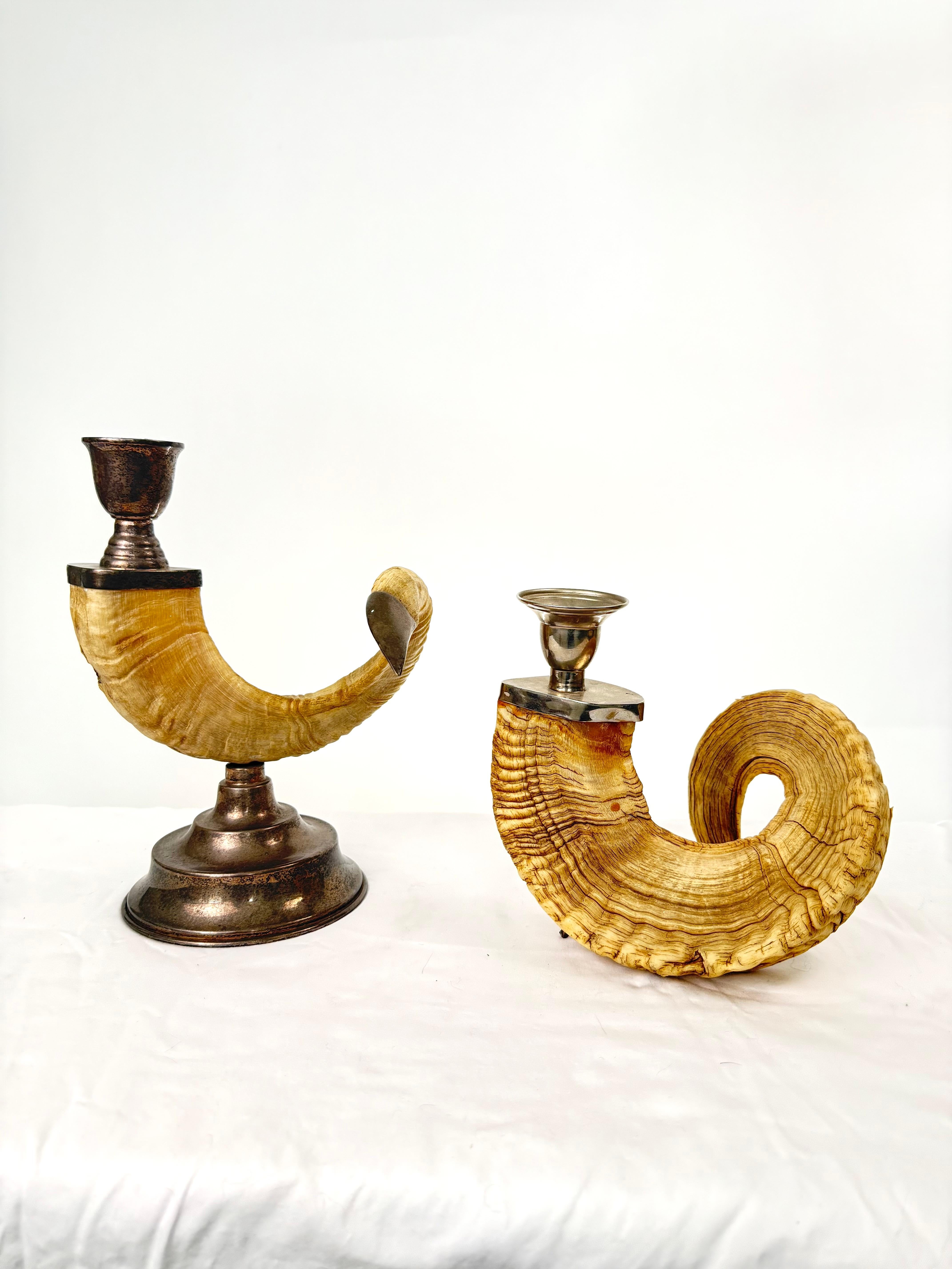 Indian Pair Ram Horn Candlesticks For Sale