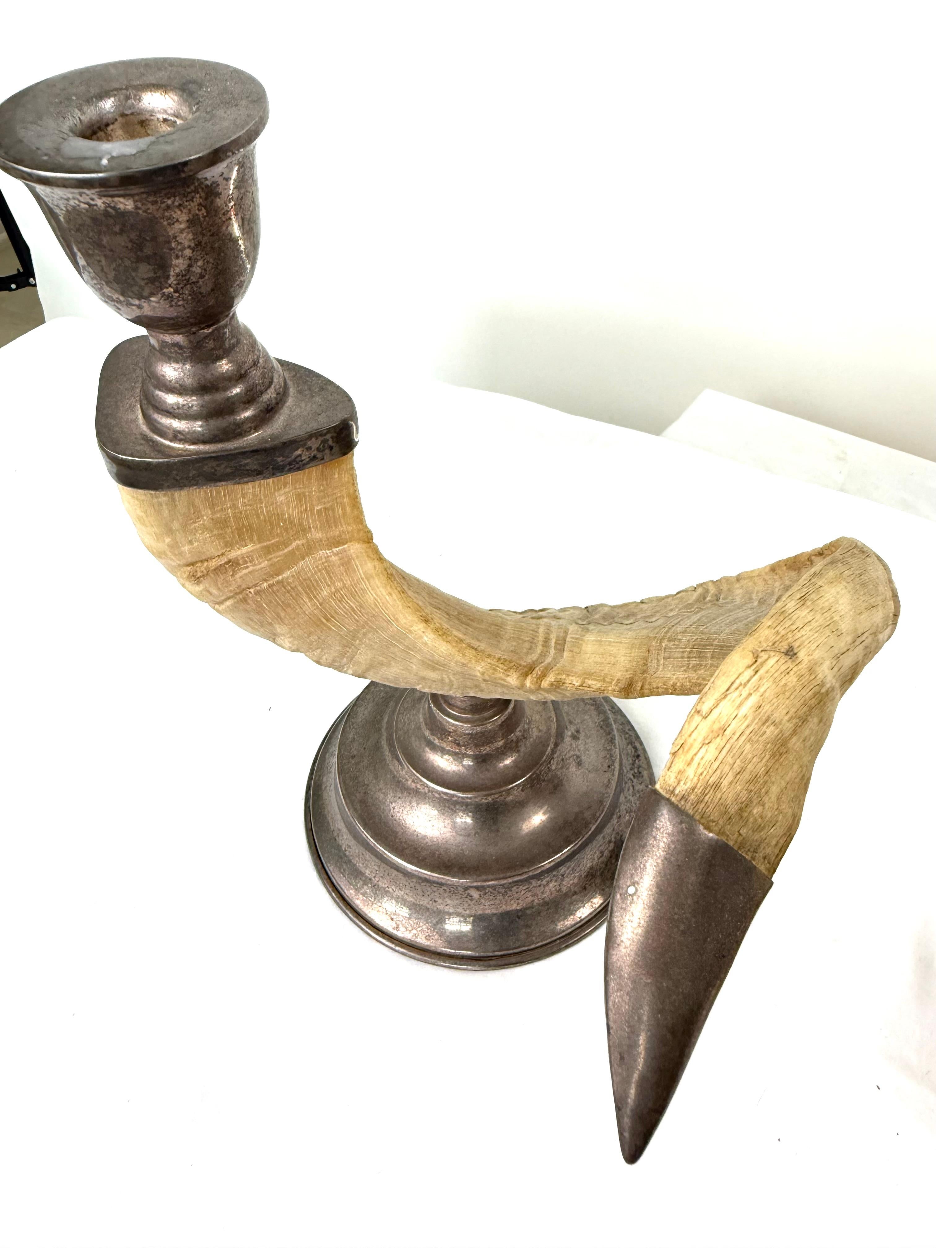 Silver Pair Ram Horn Candlesticks For Sale