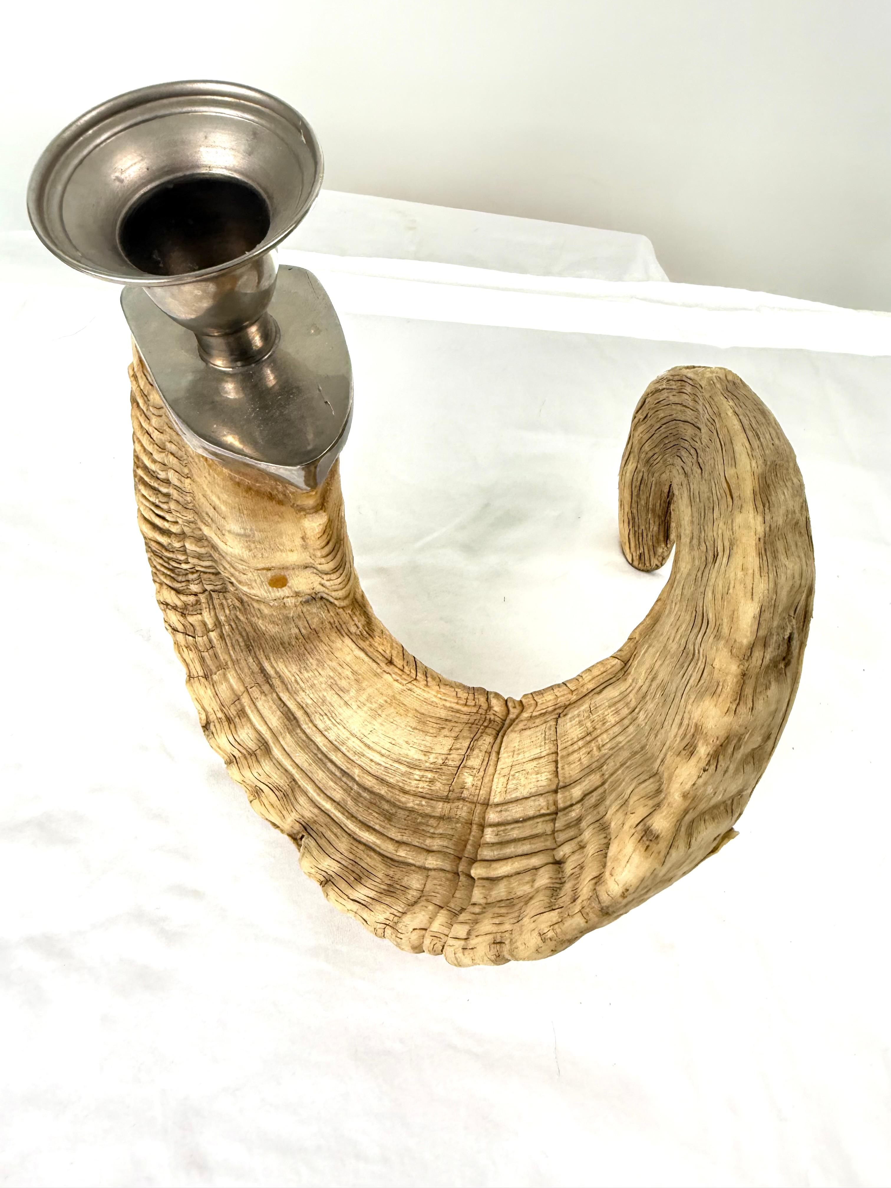 Pair Ram Horn Candlesticks For Sale 1