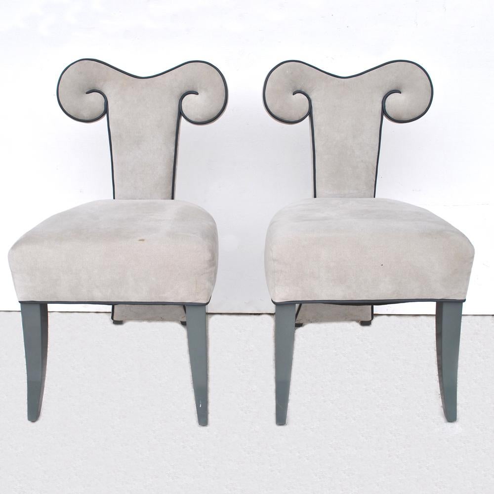 Neoclassical Pair of Rams Head Dining Side Chairs by Brueton