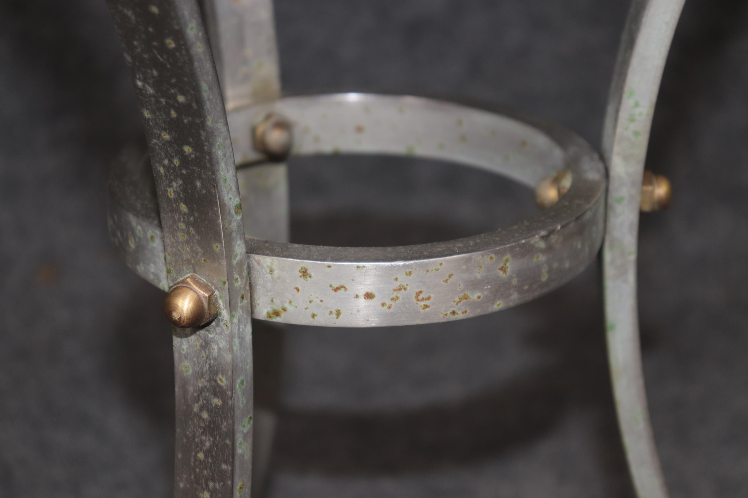 Pair Rams Head Maison Jansen Brass and Steel Marble Top Gueridon Tables For Sale 2