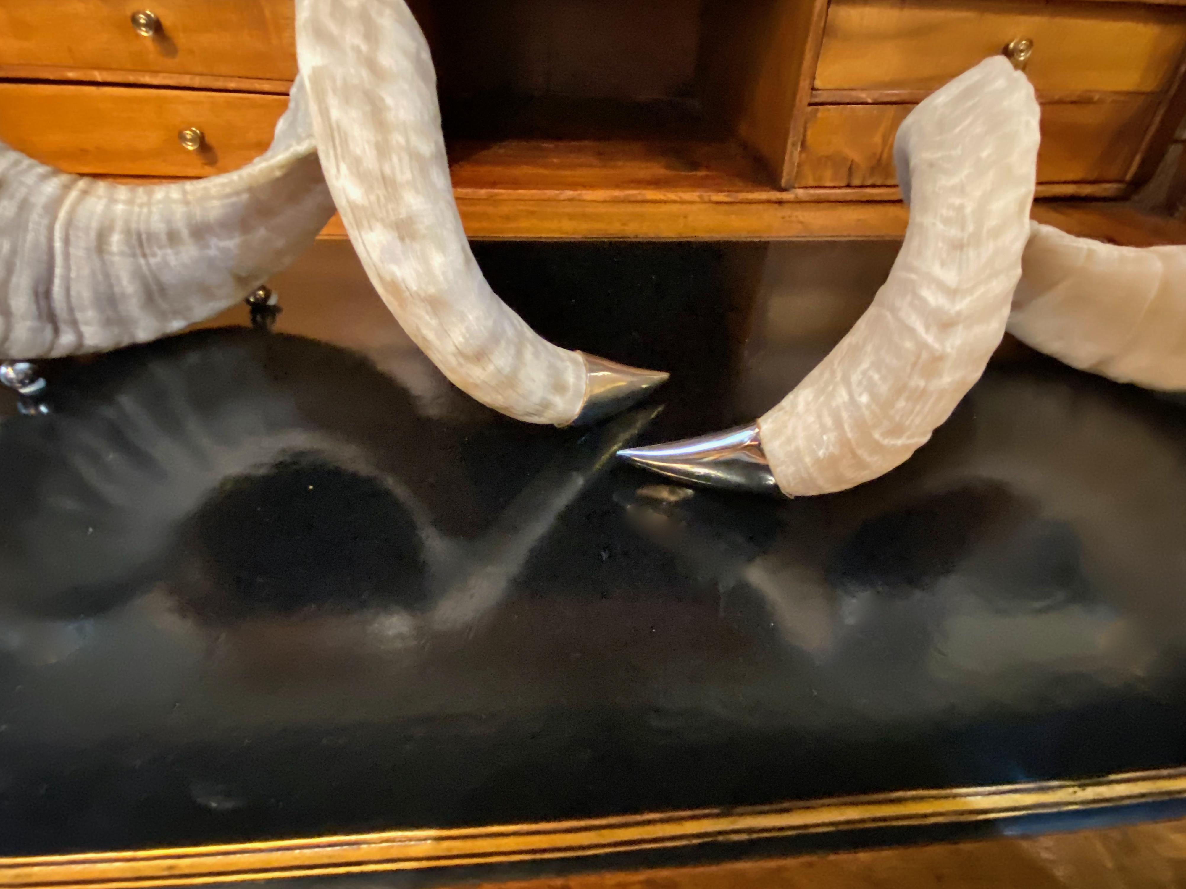 20th Century Pair Rams Horn Candlesticks 