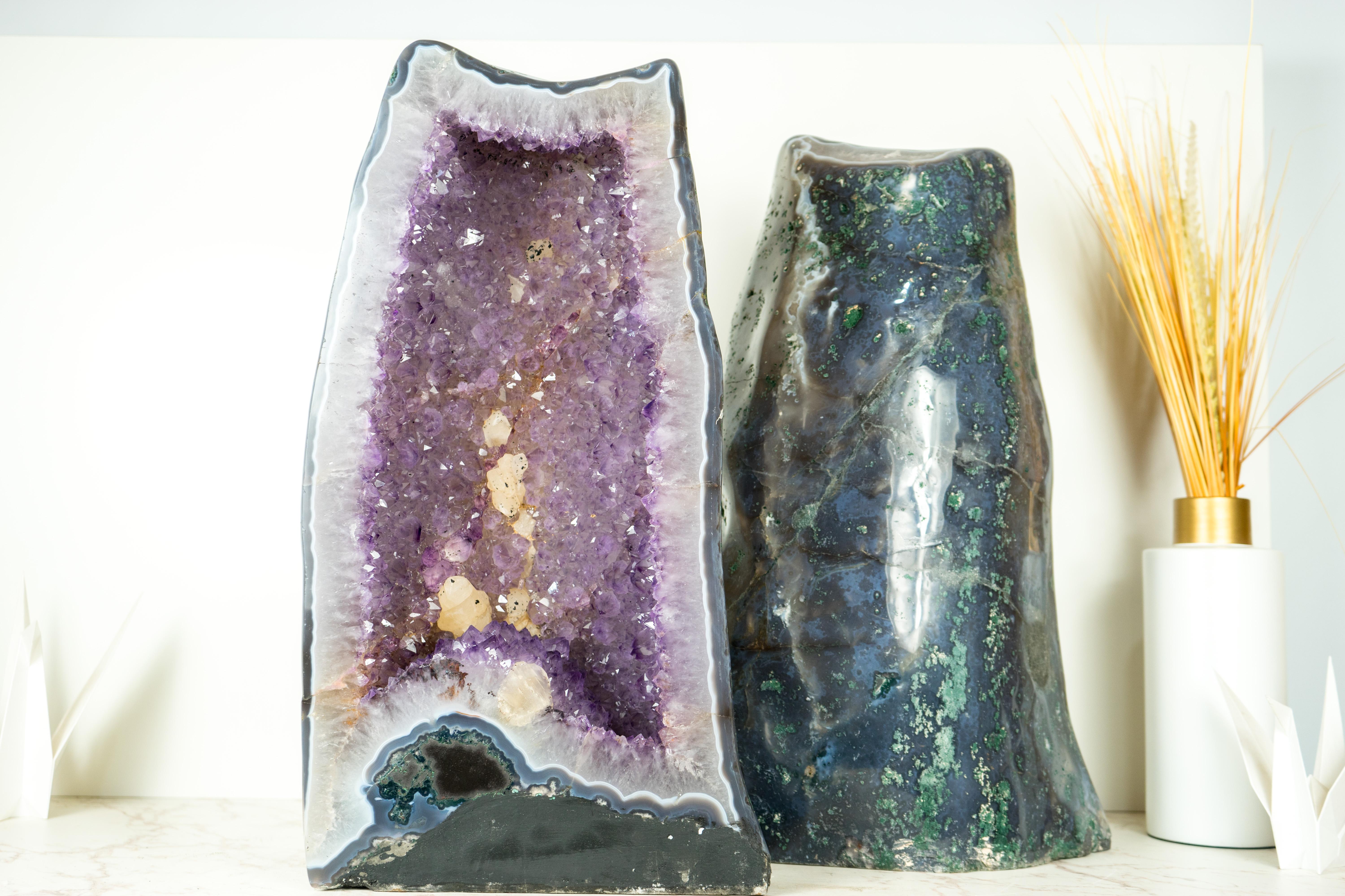 Par de Raras Geodas de Amatista con Amatista Lavanda y Reverso Pulido Paisajista en Nuevo estado para la venta en Ametista Do Sul, BR