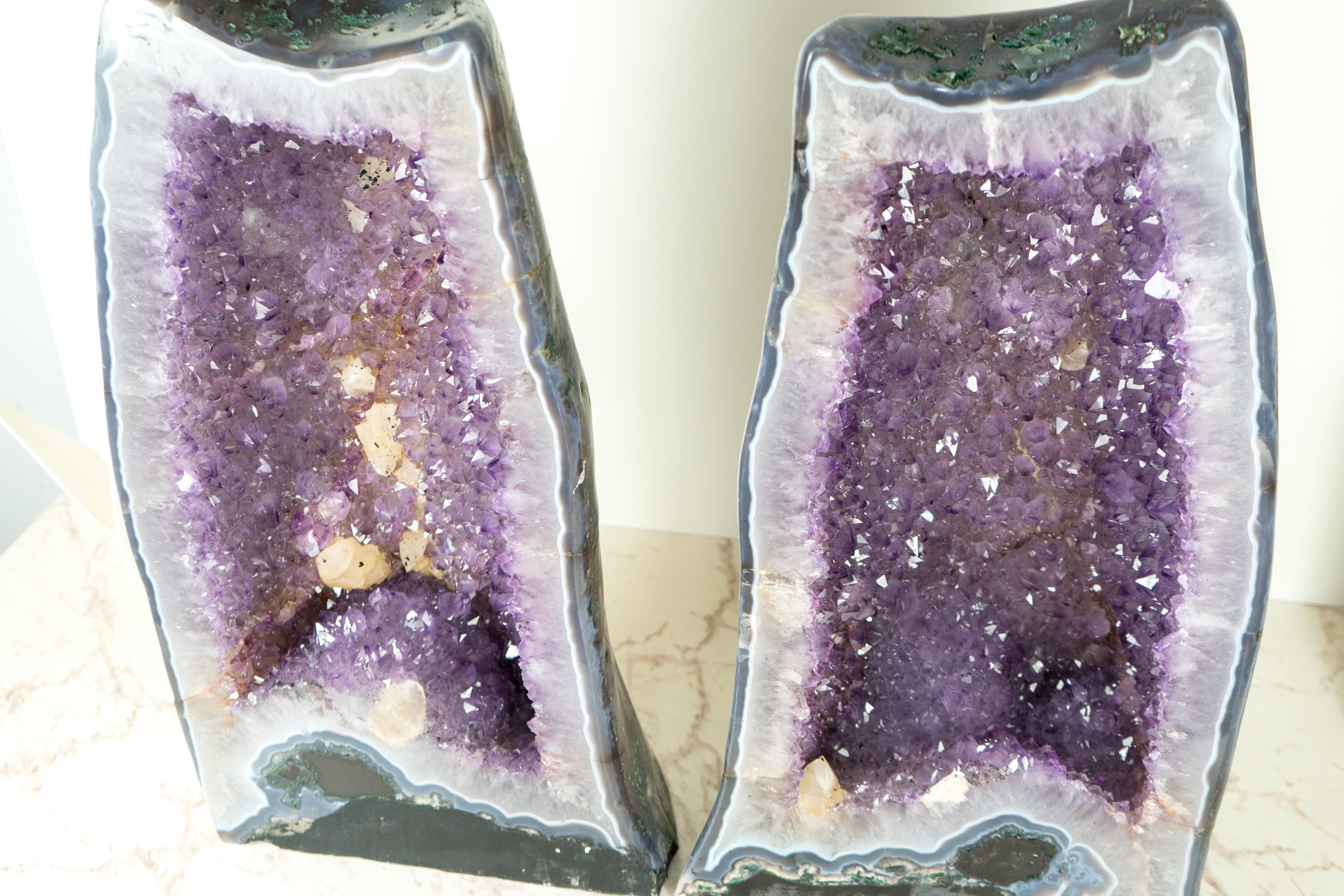 Par de Raras Geodas de Amatista con Amatista Lavanda y Reverso Pulido Paisajista en venta 3