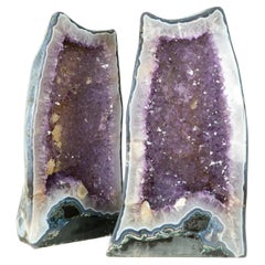 Pair Rare Amethyst Geodes with Lavender Amethyst and Landscaped Polished Back