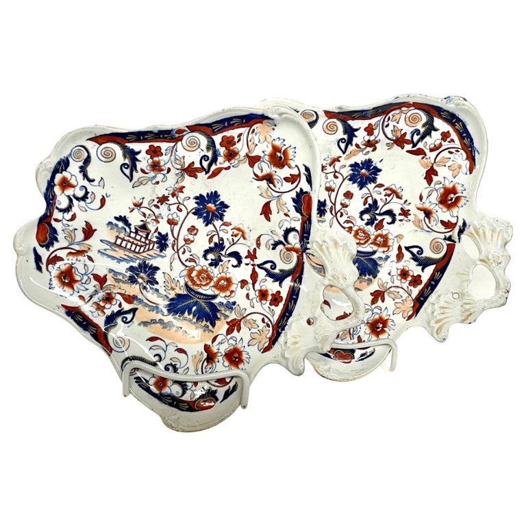 Pair Rare Antique English Minton Ironstone Amherst Japan Pattern