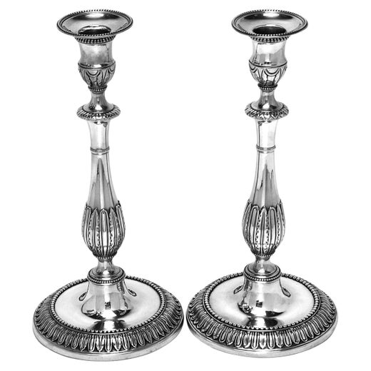 Pair Rare Antique Georgian Cast Sterling Silver Candlesticks 1777 London England