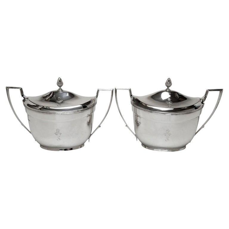 Pair Rare Antique Georgian Silver Sauce Tureens London 1802