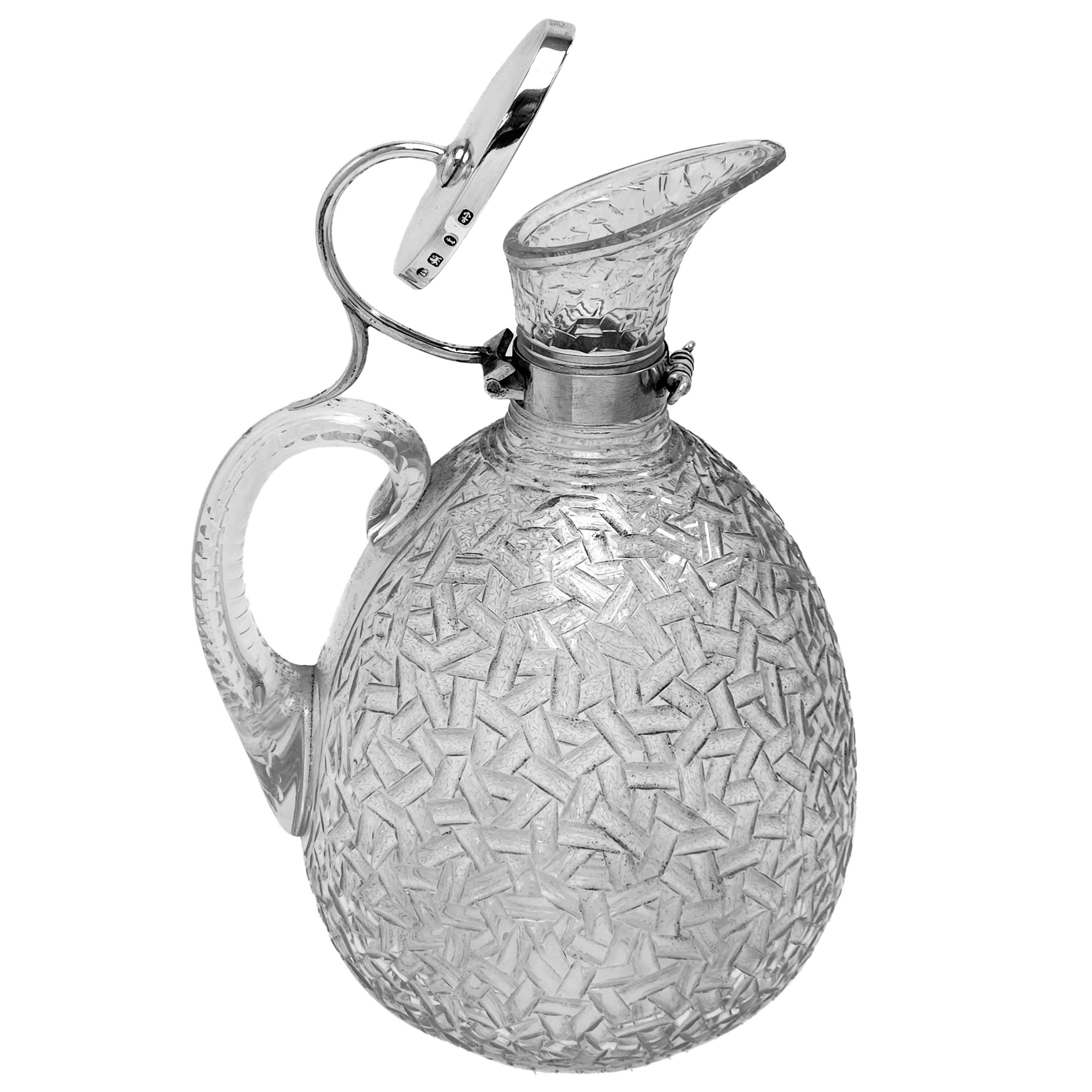 Coppia di rare brocche di Caret in argento e vetro dell'epoca vittoriana / Decantatori di vino 1893 In condizioni buone in vendita a London, GB