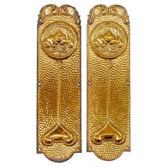 Antique Pair Rare Art Nouveau Brass Door Push Plates Qty Available