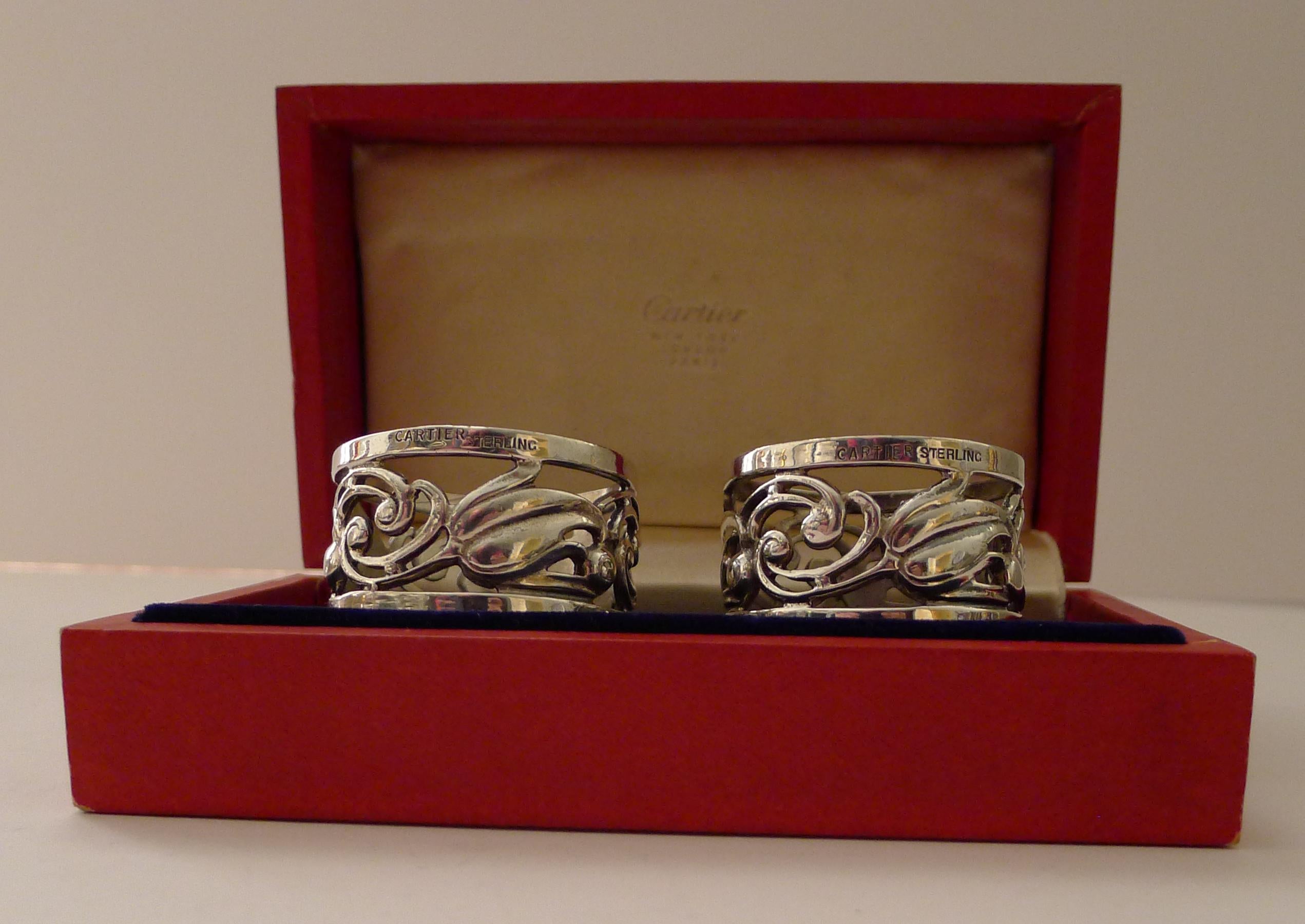 Coppia di rari portatovaglioli in argento massiccio/sterling di Cartier - Scatola originale in vendita 4