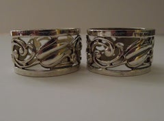 Pair Rare Cartier Solid / Sterling Silver Napkin Rings - Original Box