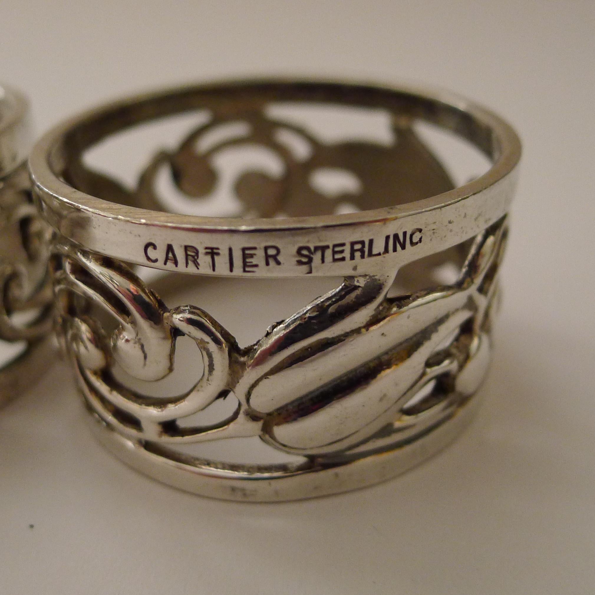 Art Déco Coppia di rari portatovaglioli in argento massiccio/sterling di Cartier - Scatola originale in vendita