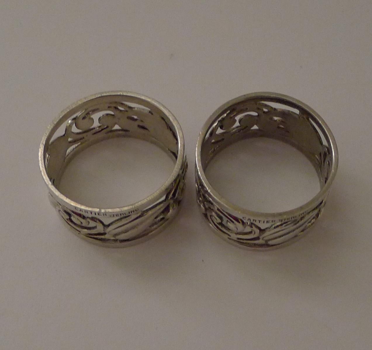 Italiano Coppia di rari portatovaglioli in argento massiccio/sterling di Cartier - Scatola originale in vendita