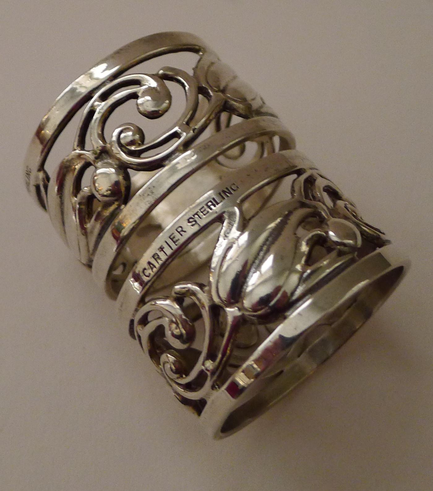 Argento 925 Coppia di rari portatovaglioli in argento massiccio/sterling di Cartier - Scatola originale in vendita