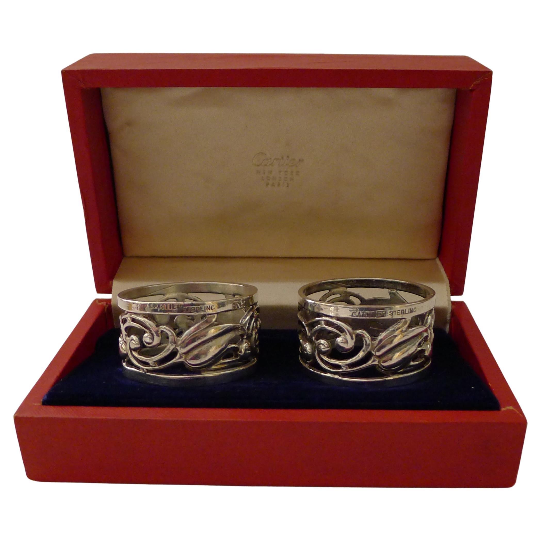 Coppia di rari portatovaglioli in argento massiccio/sterling di Cartier - Scatola originale