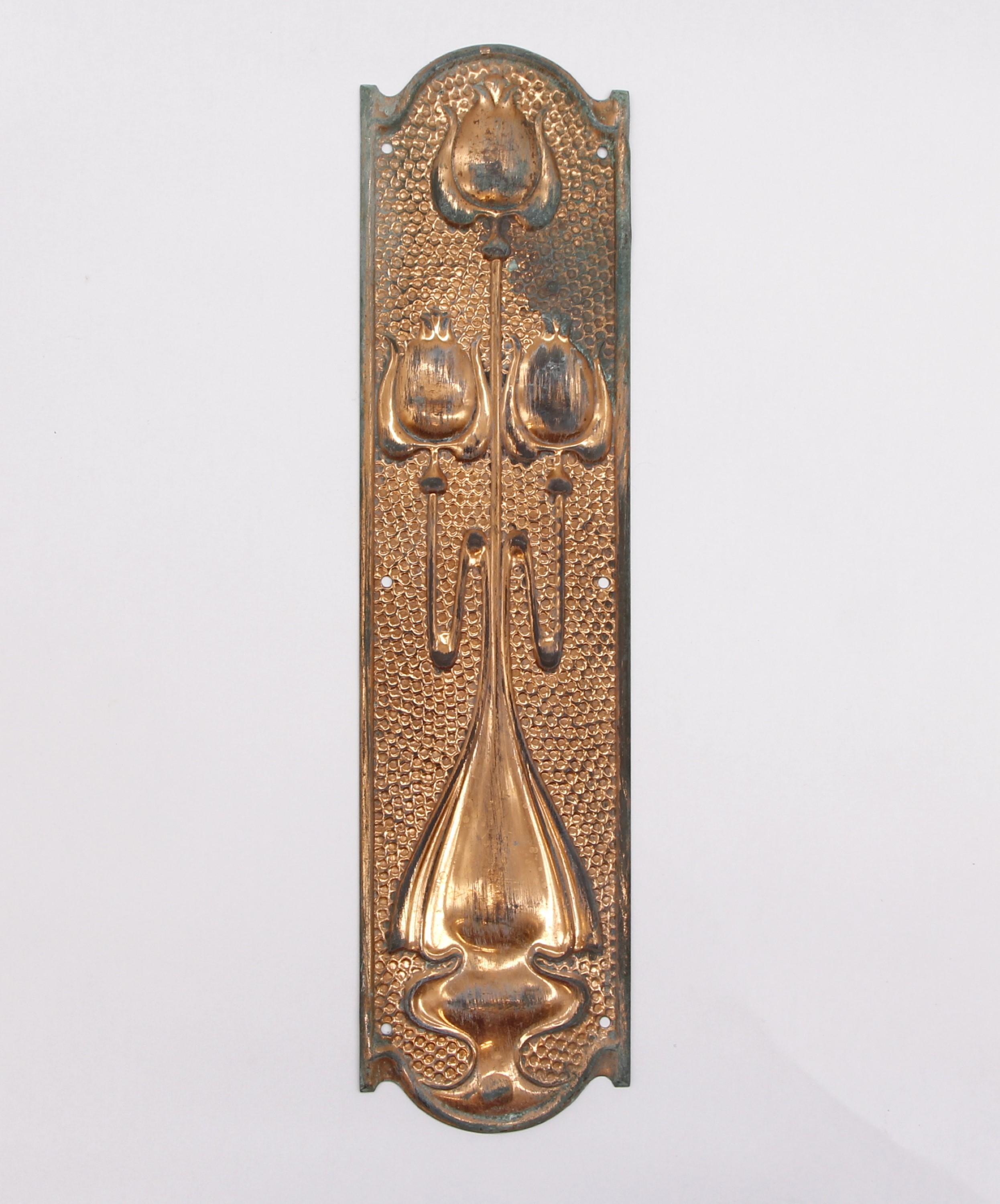 American Pair Rare Copper Art Nouveau Brass Door Push Plates