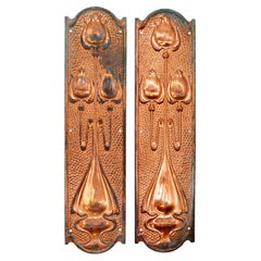 Pair Rare Copper Art Nouveau Brass Door Push Plates