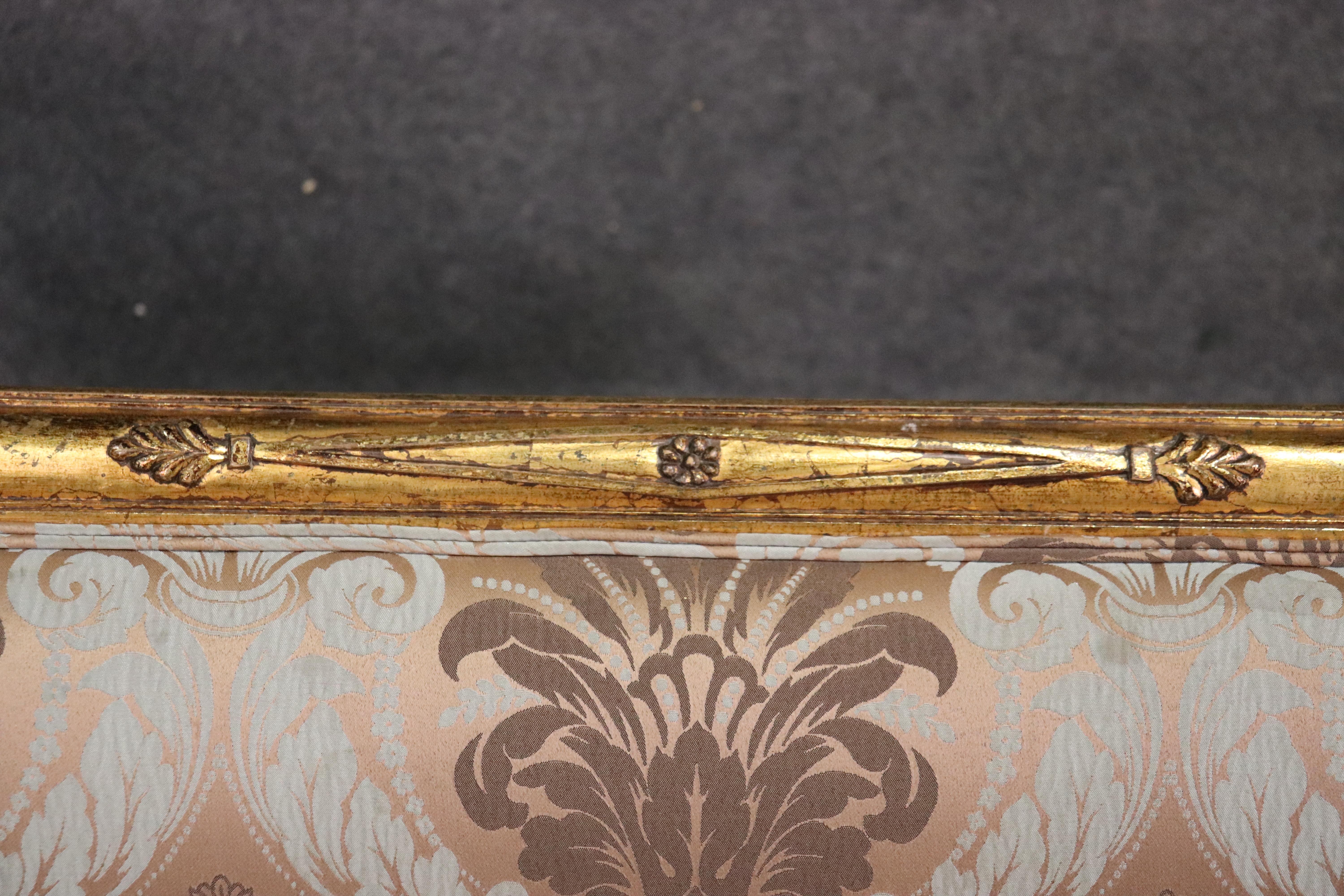 Pair Rare Italian Carved Griffin Directoire Genuine Gold Leaf Settee Sofas C1960 7