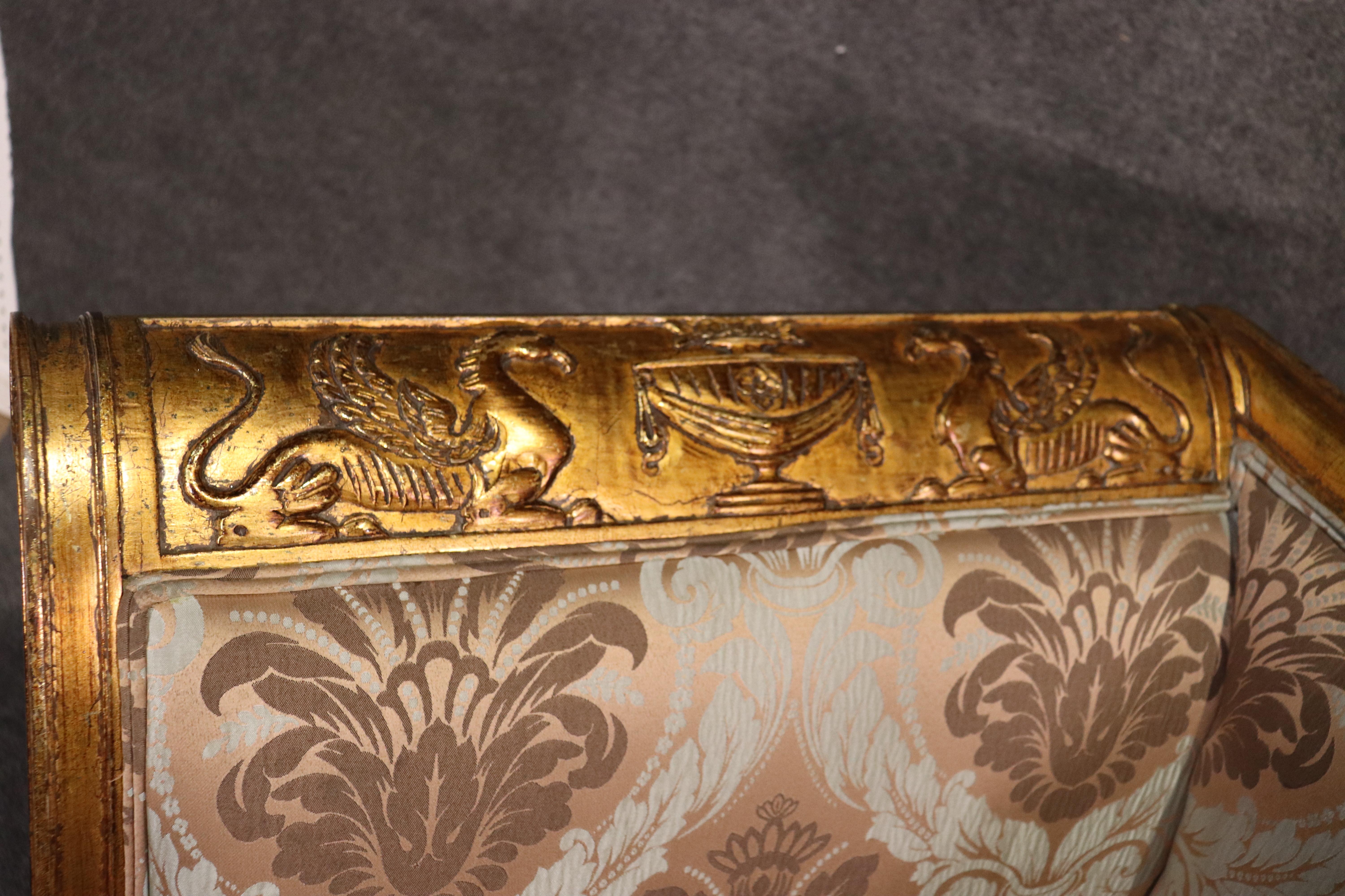 Pair Rare Italian Carved Griffin Directoire Genuine Gold Leaf Settee Sofas C1960 9