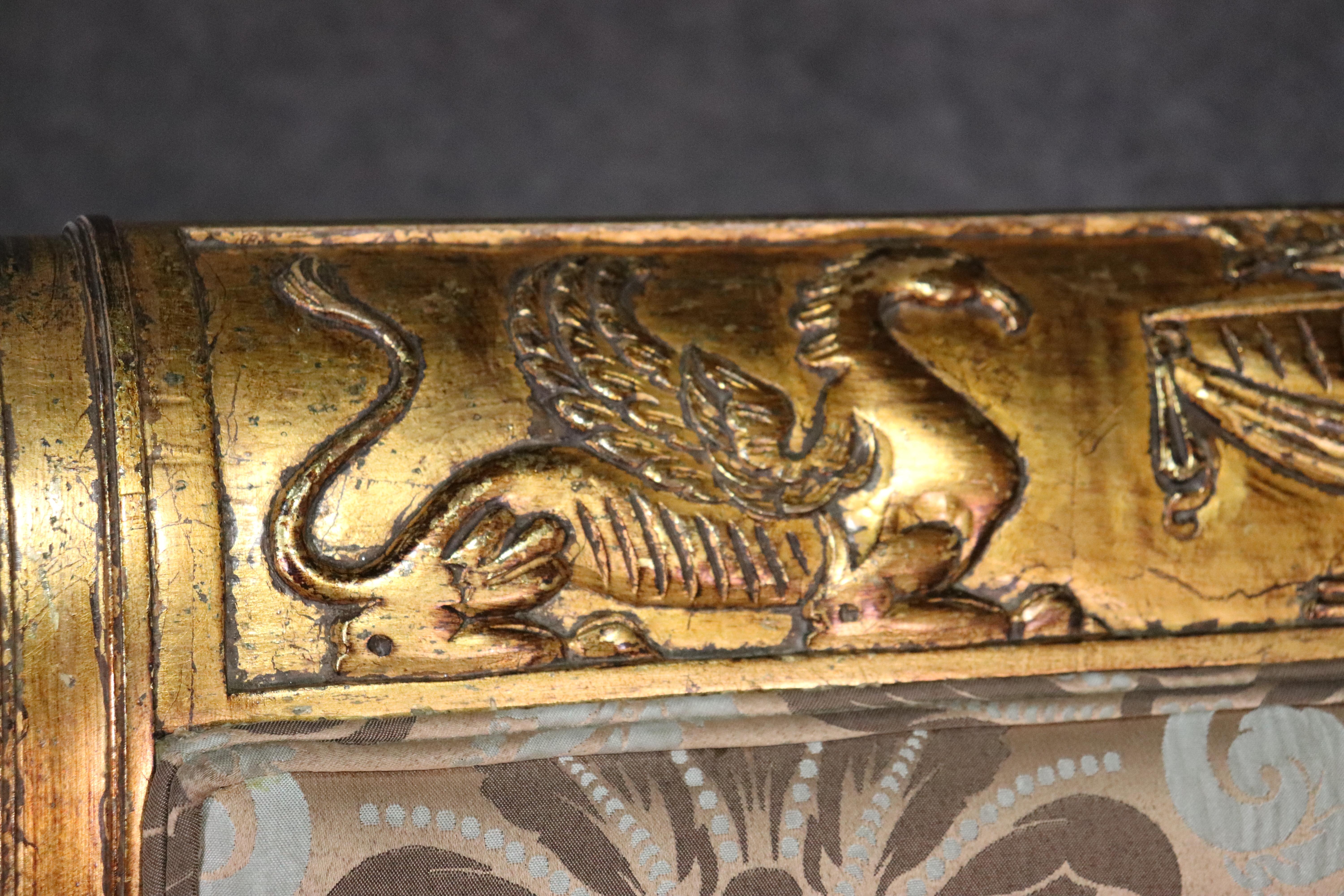 Pair Rare Italian Carved Griffin Directoire Genuine Gold Leaf Settee Sofas C1960 10