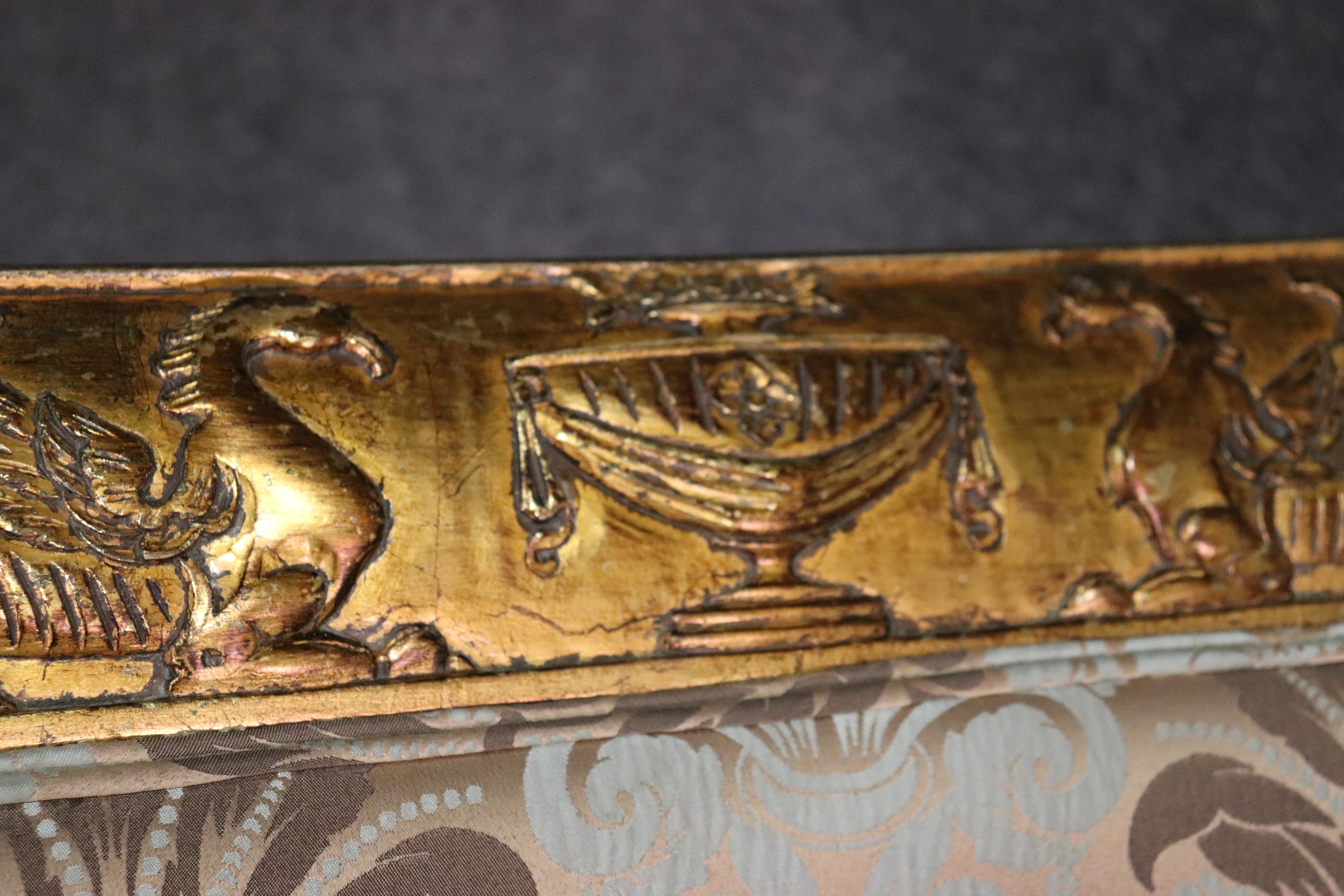 Pair Rare Italian Carved Griffin Directoire Genuine Gold Leaf Settee Sofas C1960 11