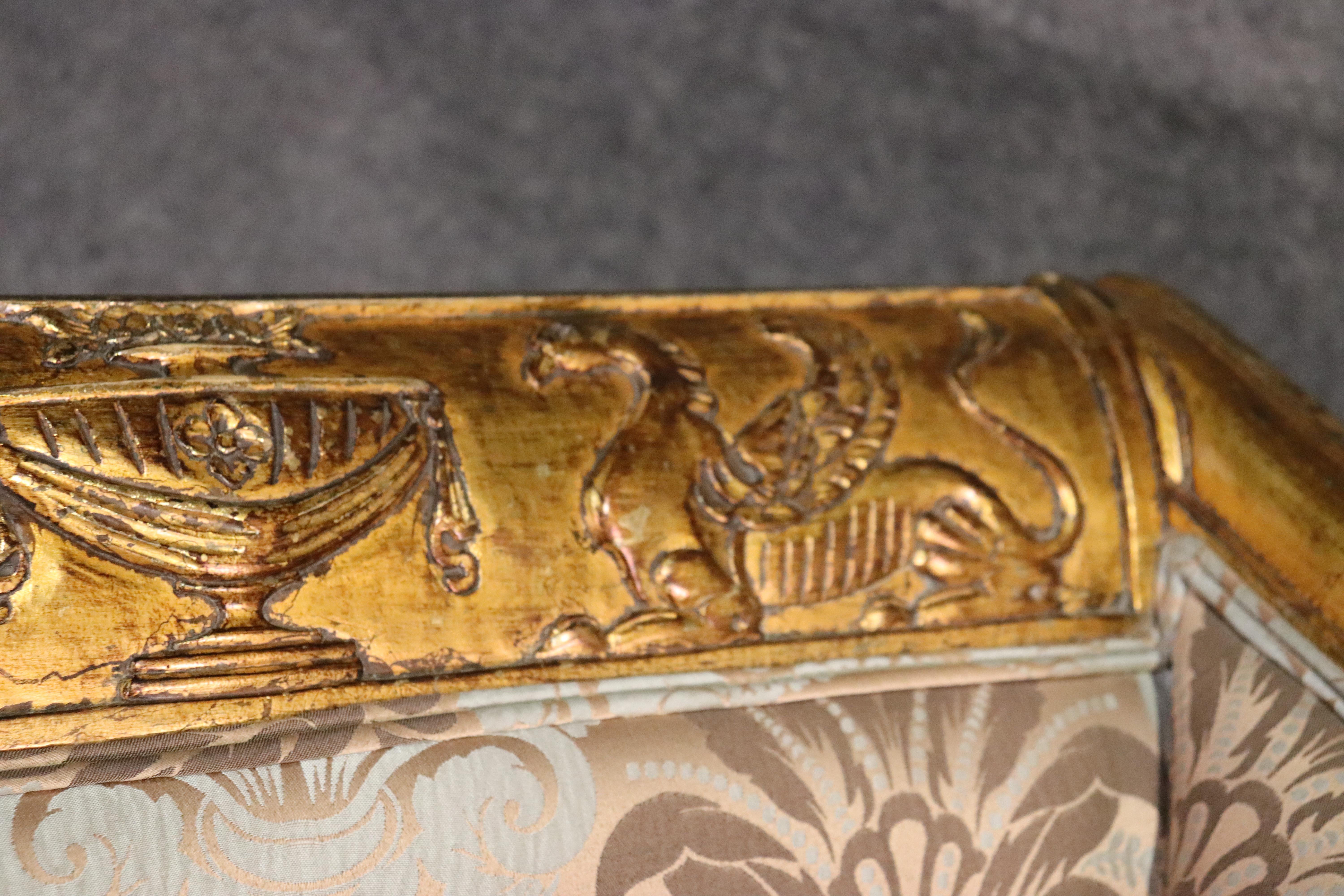 Pair Rare Italian Carved Griffin Directoire Genuine Gold Leaf Settee Sofas C1960 12