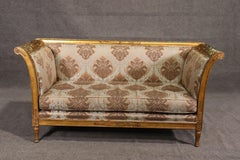 Pair Rare Italian Carved Griffin Directoire Genuine Gold Leaf Settee Sofas C1960